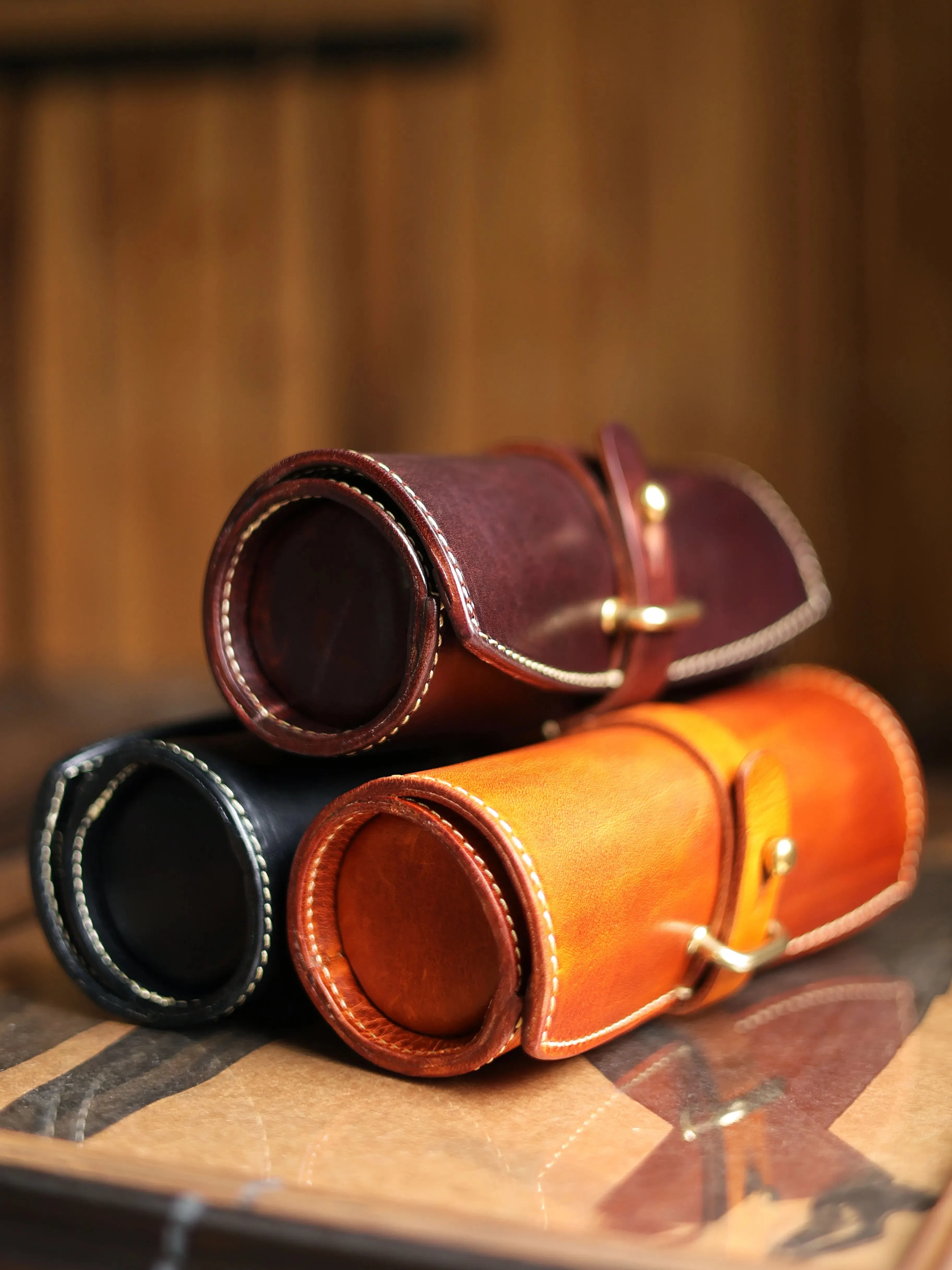 Vintage handmade vegetable tanned cowhide pressure-resistant glasses case bag luxury genuine leather stationery storage bag