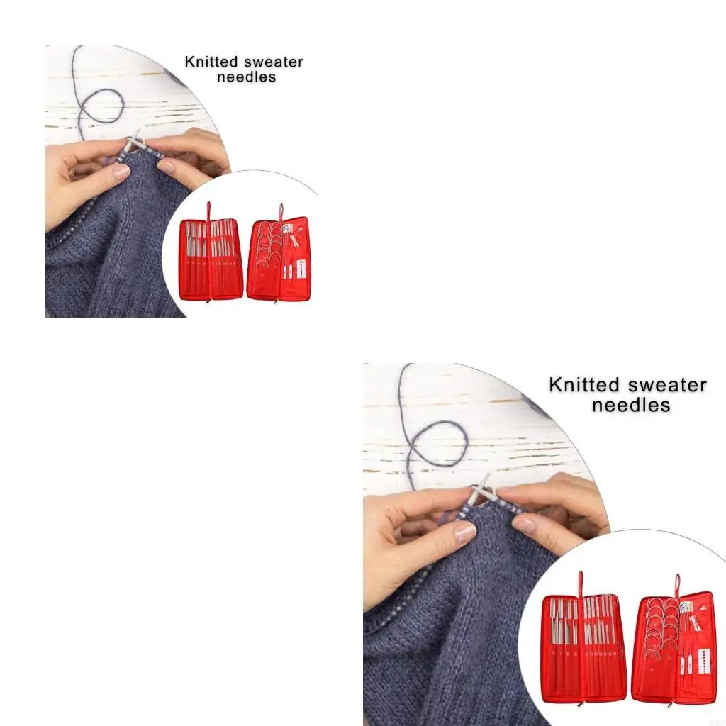 

R66A 88Pcs Stainless Steel Straight Knitting Needle Set, with Circular Knitting Needle, Crochet Hook and Accessories