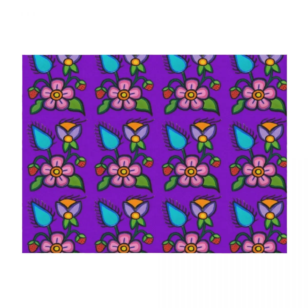 

Strawberry Bloom on Purple Throw Blanket Thermal Hairy Polar Sleeping Bag Blankets