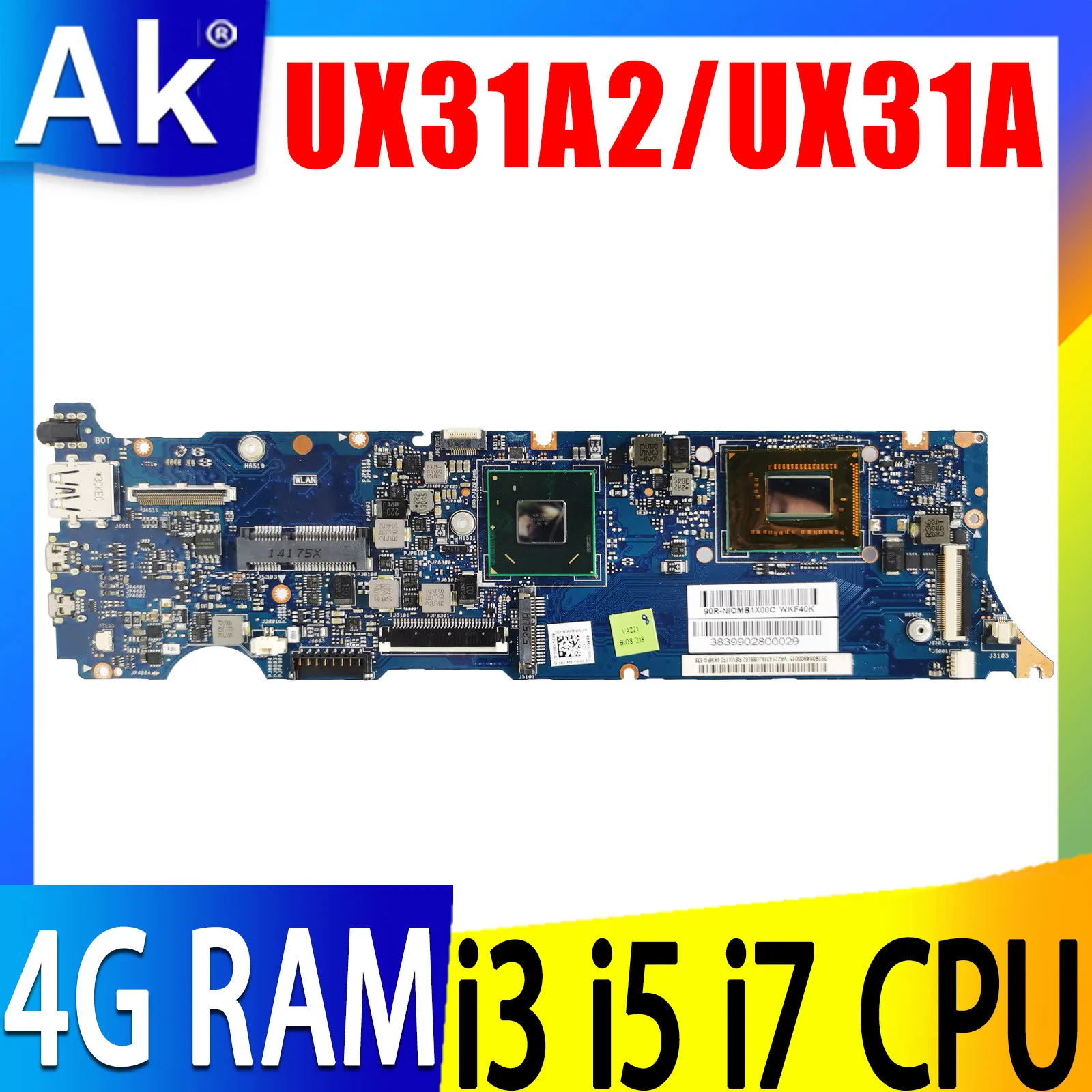 

Shenzhen original UX31A Mainboard I3 I5 I7 3th Gen CPU 4GB RAM For ASUS UX31A UX31A2 Laptop Motherboard