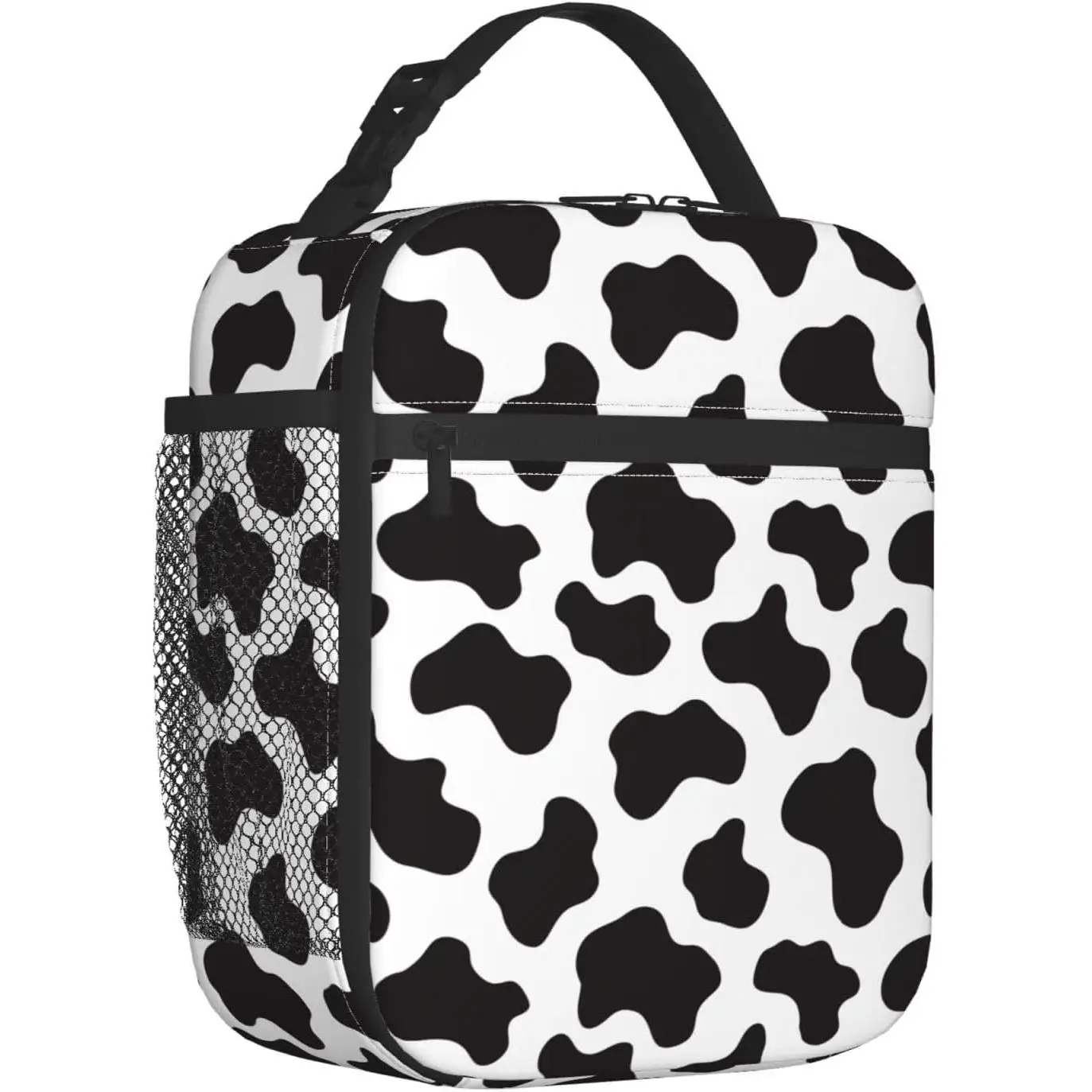 Tas Makan Siang Motif Sapi Kotak Makan Siang Terisolasi Pendingin Mini Portabel Tas Makan Siang Besar yang Dapat Digunakan Kembali Untuk Sekolah Kerja