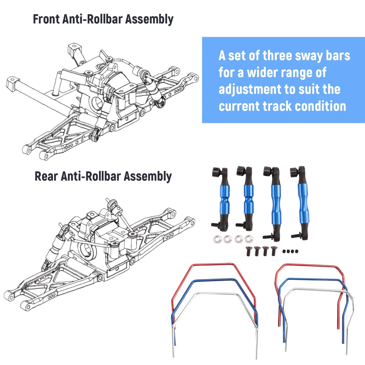 Kit de barra oscilante delantera y trasera SLF311 para Traxxas 4X4 Slash Stampede Rustler Rally RC Car Upgrade Parts