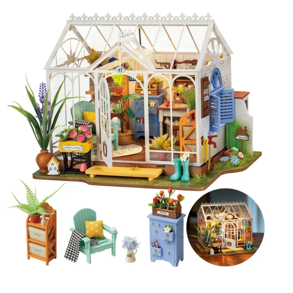 Robotime Rolife Dreamy Garden House 3D Puzzle DIY Miniature Dollhouse Kit Crafts Hobbies Bookshelf Decorative Objects DG163