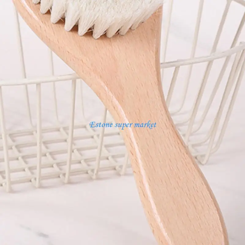 090B Baby Comb & Bath Brush Set Soft Wool Bristles Gentle Hair Care Safe Component Lightweight Travel for Newborns