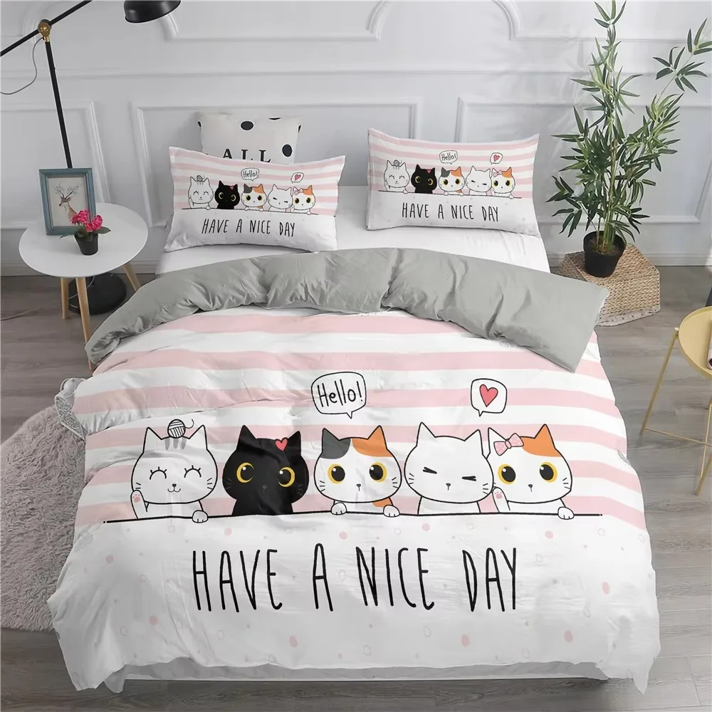 Cute Cats Printed 3D Duvet Cover Set Cartoon Cat Bedding Set Twin Full Queen King Size Double Sizes Pillowcase Comforter Cover