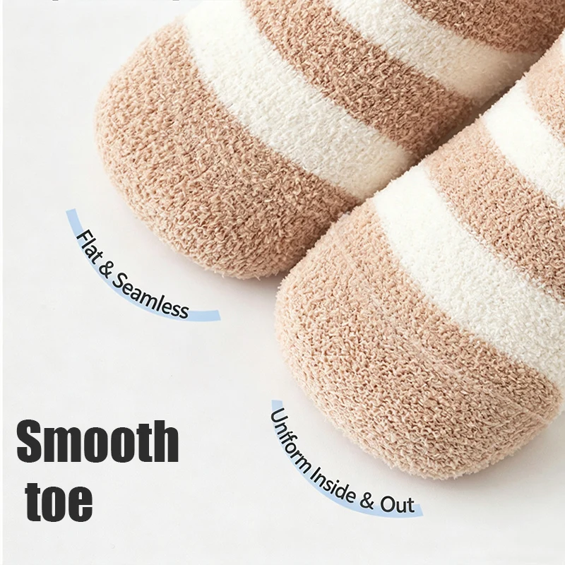 Winter Thick Newborn Socks Striped Cute Cartoon Infant Socks Soft Coral Fleece Toddler Floor Socks for Baby Boys And Girls