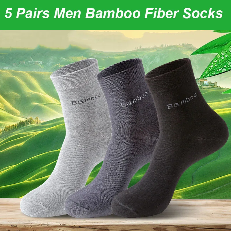 5 Pairs / Lot Bamboo Fiber Socks Men Casual Business Anti-Bacterial Breatheable Men\'s Crew Socks High Quality Guarantee Sock