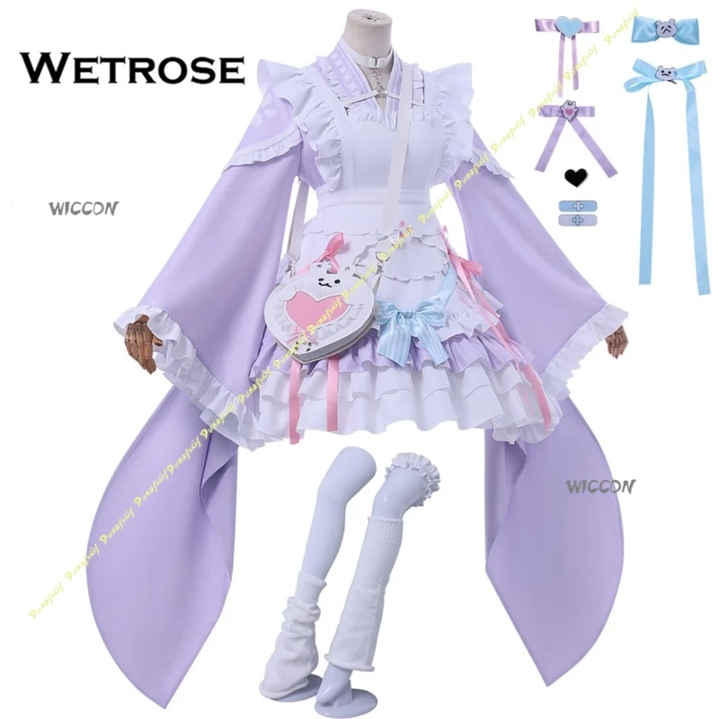 Jogo cosplay trajes menina 2d anime estilo japonês empregada bonito vestido lolita saia peruca feminino rosa roxo palco natal dia das bruxas