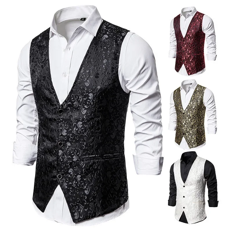 

O749European size V-neck single-breasted casual vest New suit vest men Amazon medieval retro vest