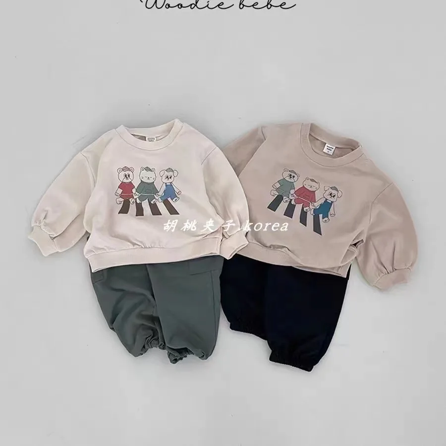 

2023 Korea Children's Sets Autumn Cute Cartoon Chidlren Casual Sweater Pants 2 Pcs For Boys Girls Cotton Soft KidsClothes Set