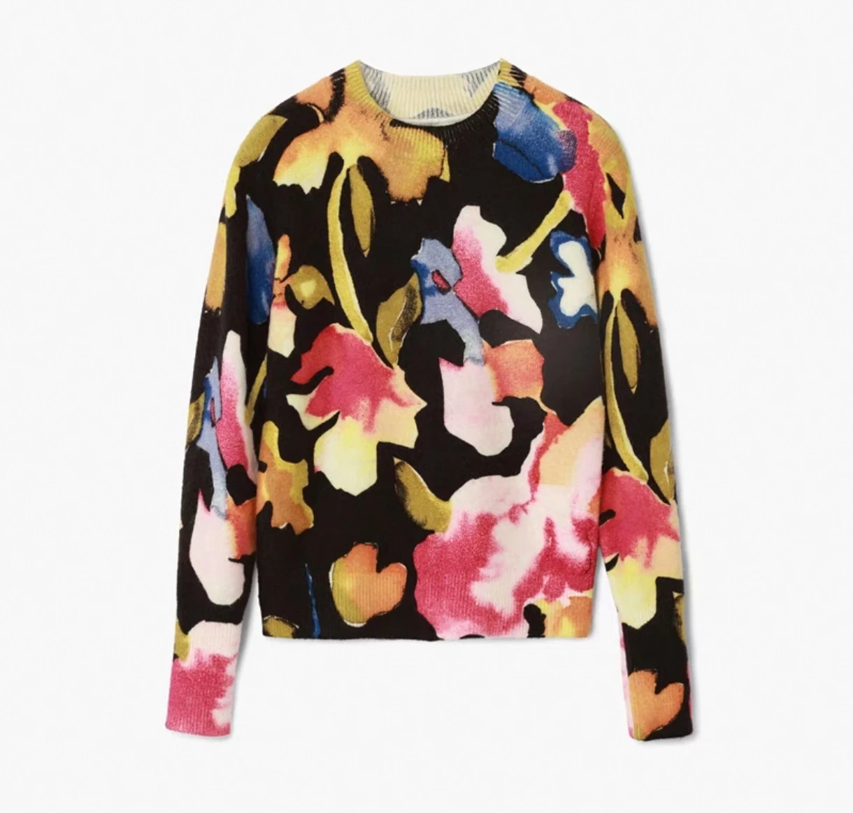 Foreign trade original single Spanish spring and autumn printed round neck flower knitted sweater