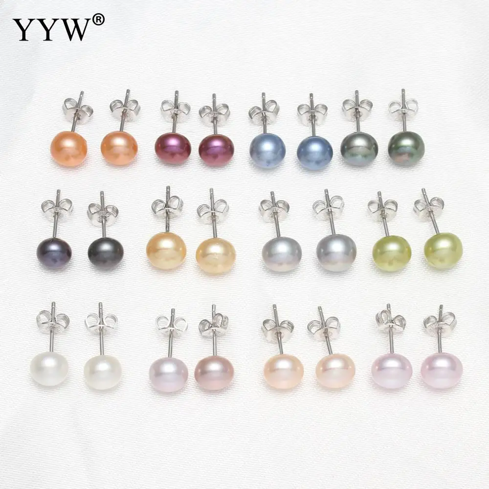 1Pairs Real freshwater pearl stud earrings South Korea\'s newly designed fashion jewelry simple highlight 7-7.5mm pearl earrings