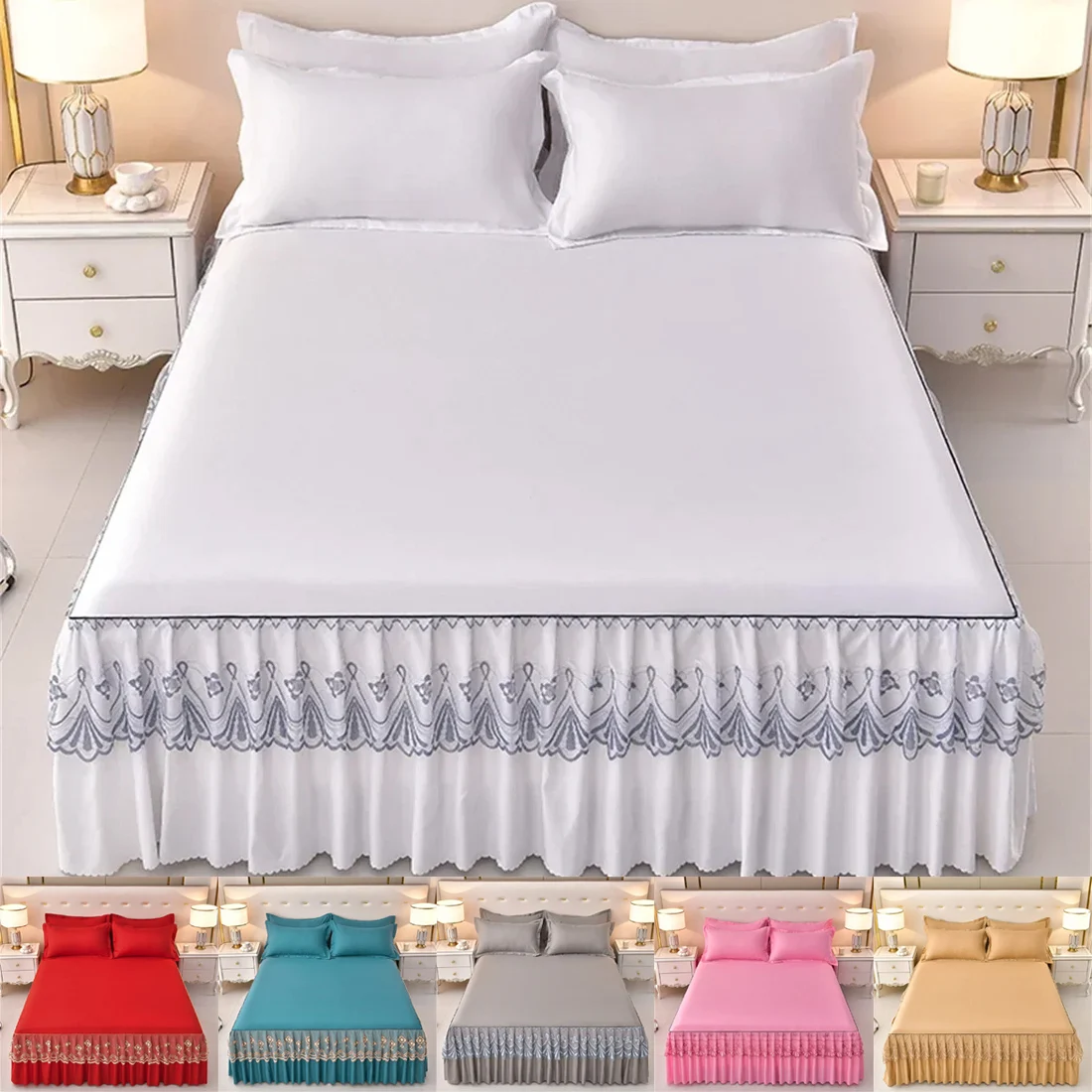 1PC Korean Version Lace Bed Skirt Three Piece Set, Skin Friendly Double-layer Bed Cover, Non Slip Bed Cover Покрывало На Кровать