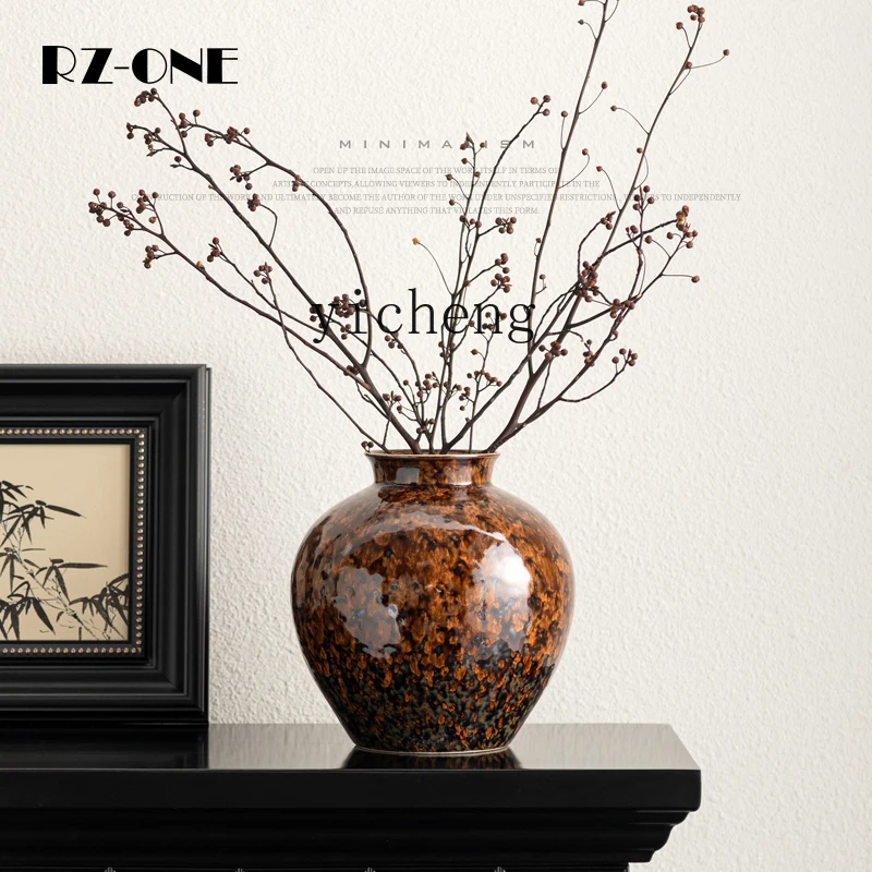 

FY Kiln Change Glaze Ceramic Home Gold-Plated Vase Decorative Ornament