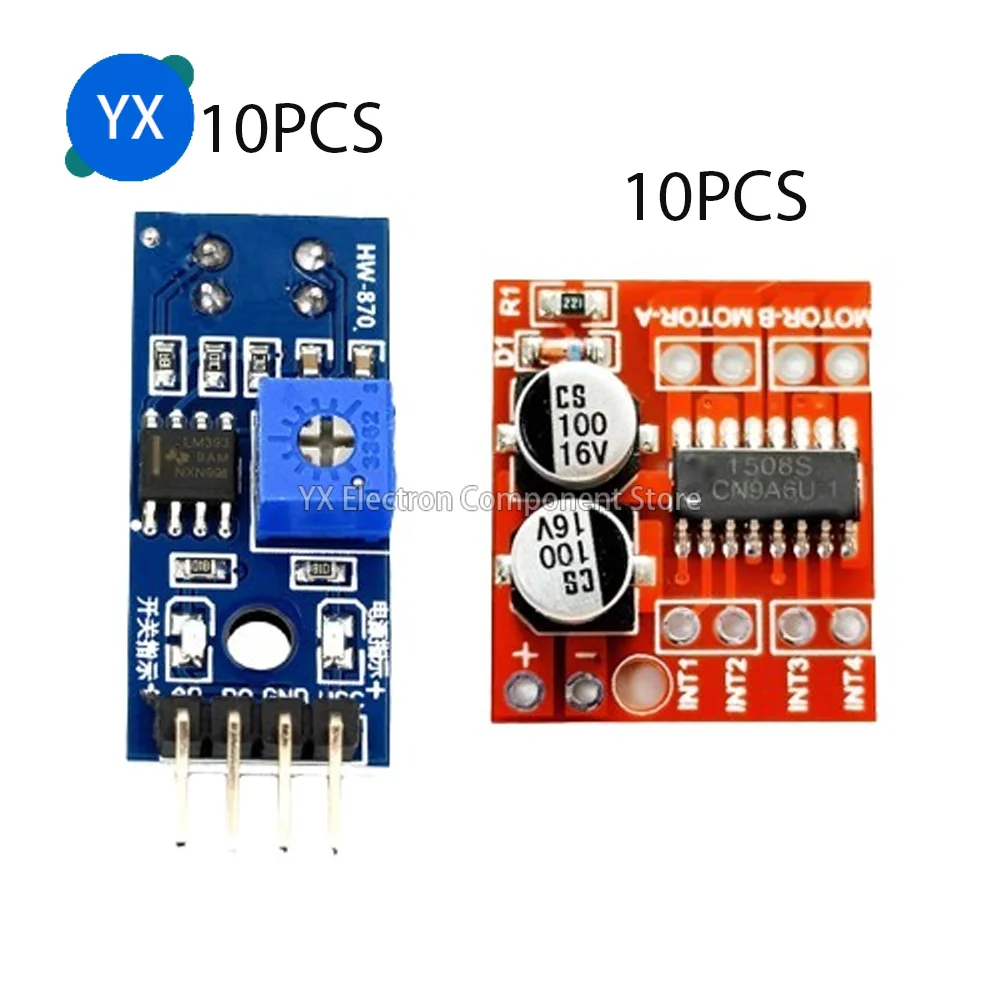 10pcs Tracking Sensor Trace Module TCRT5000 and 10pcs 2-Way DC Motor Driver Module Dual H-Bridge Stepper Motor Mini L298N