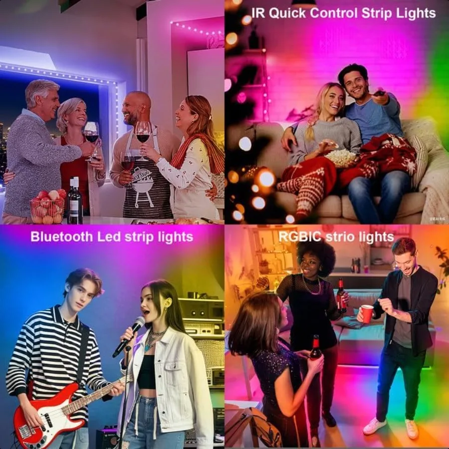 100ft ledstripverlichting voor slaapkamer kleurveranderende led-lichtstripskit met 24 toetsen IR-afstandsbediening en slimme app-bediening RGB muziek S