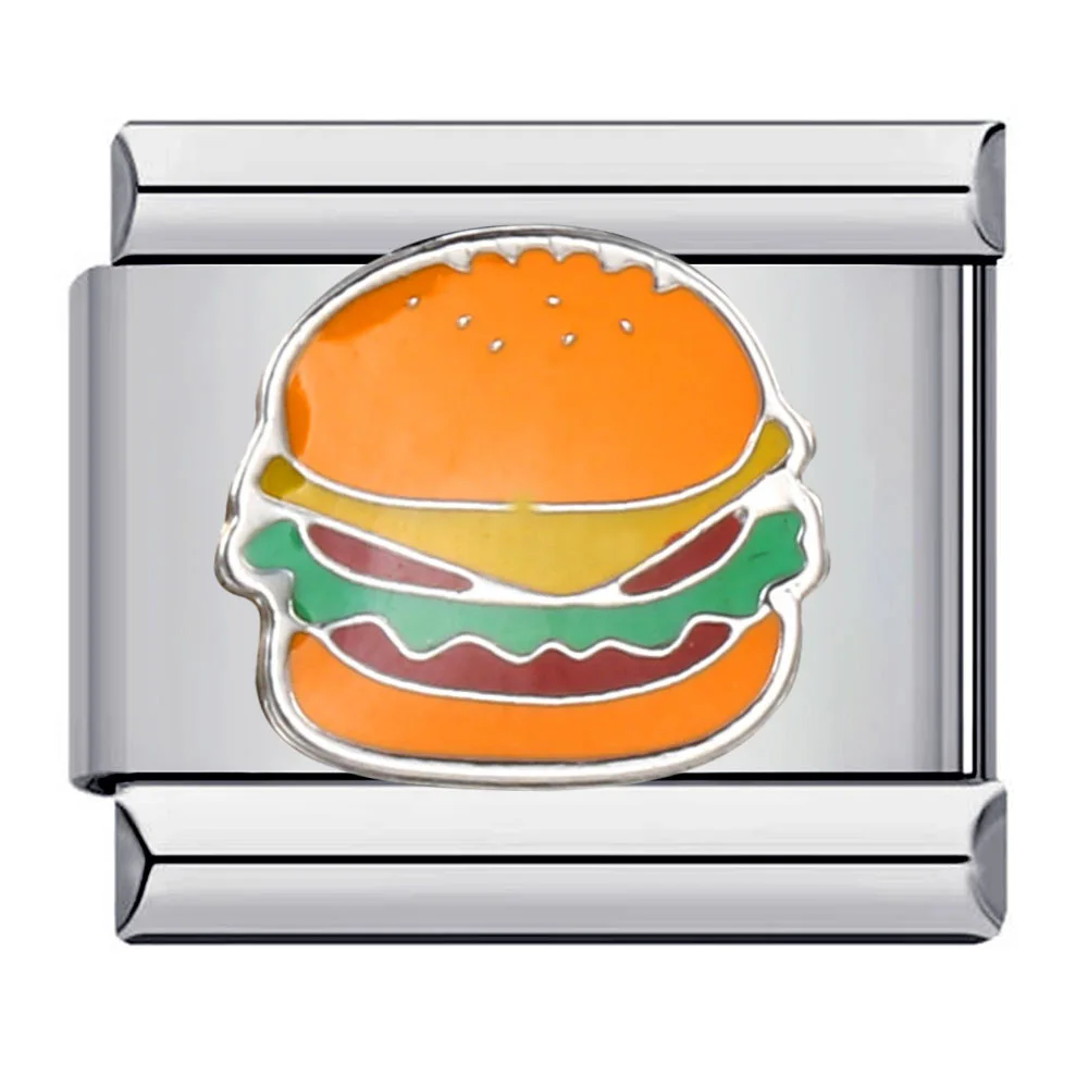 Italian Charm cartoon hamburger Cake Links Stainless Steel Fit 9mm Bracelet Jewelry Diy Making Gifts