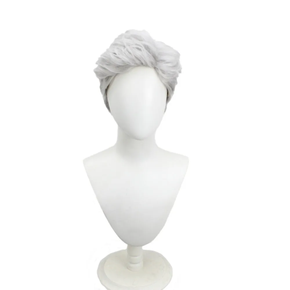 Smoker Cosplay Wig One-Piece Vice Admiral Silver Grey Slicked Hair for Men and Women