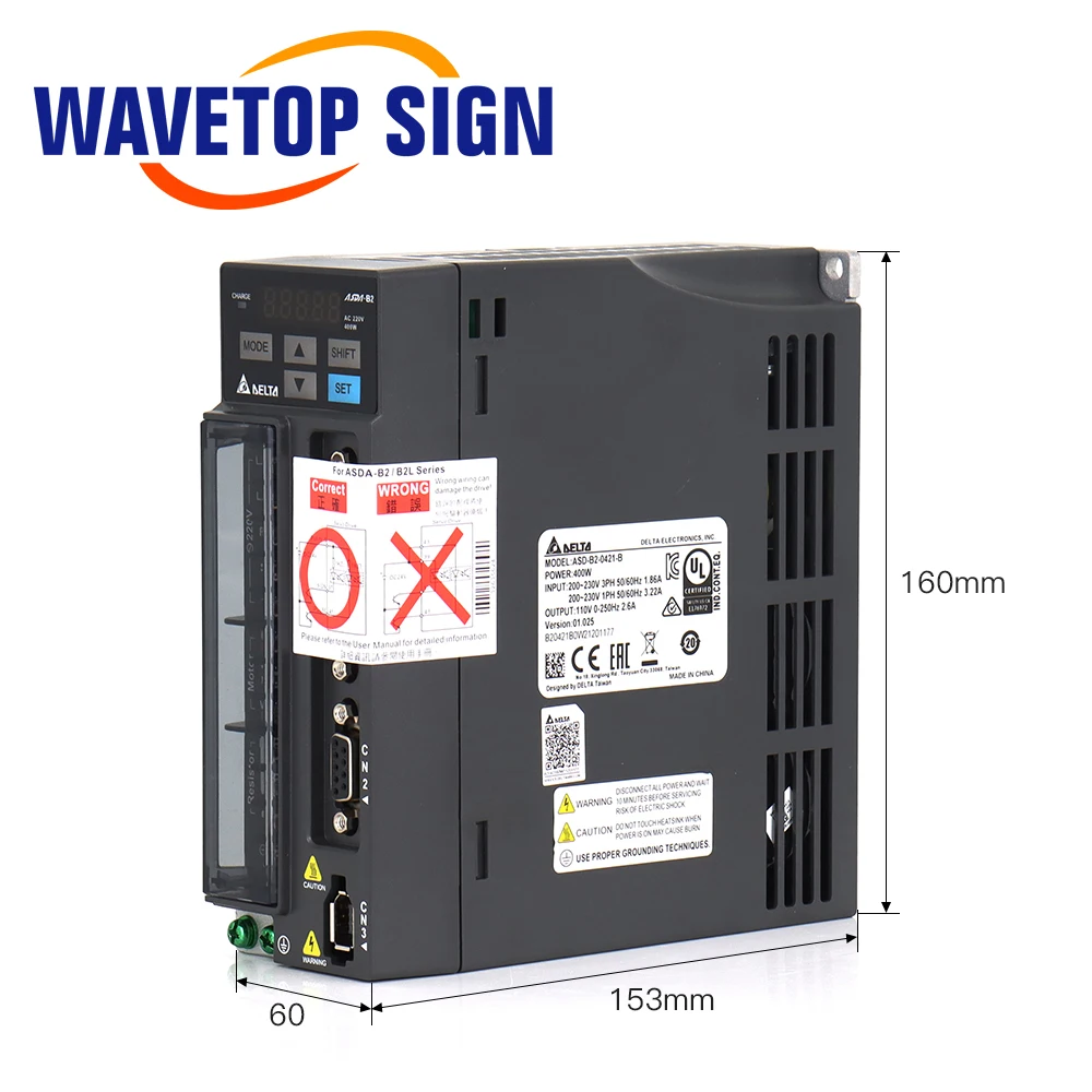 WaveTopSign 400W AC محرك سيرفو سائق أطقم 1.27N.m 3000rpm B2 Series ASD-B2-0421-B+ECMA-C20604RS مع كابل 3m