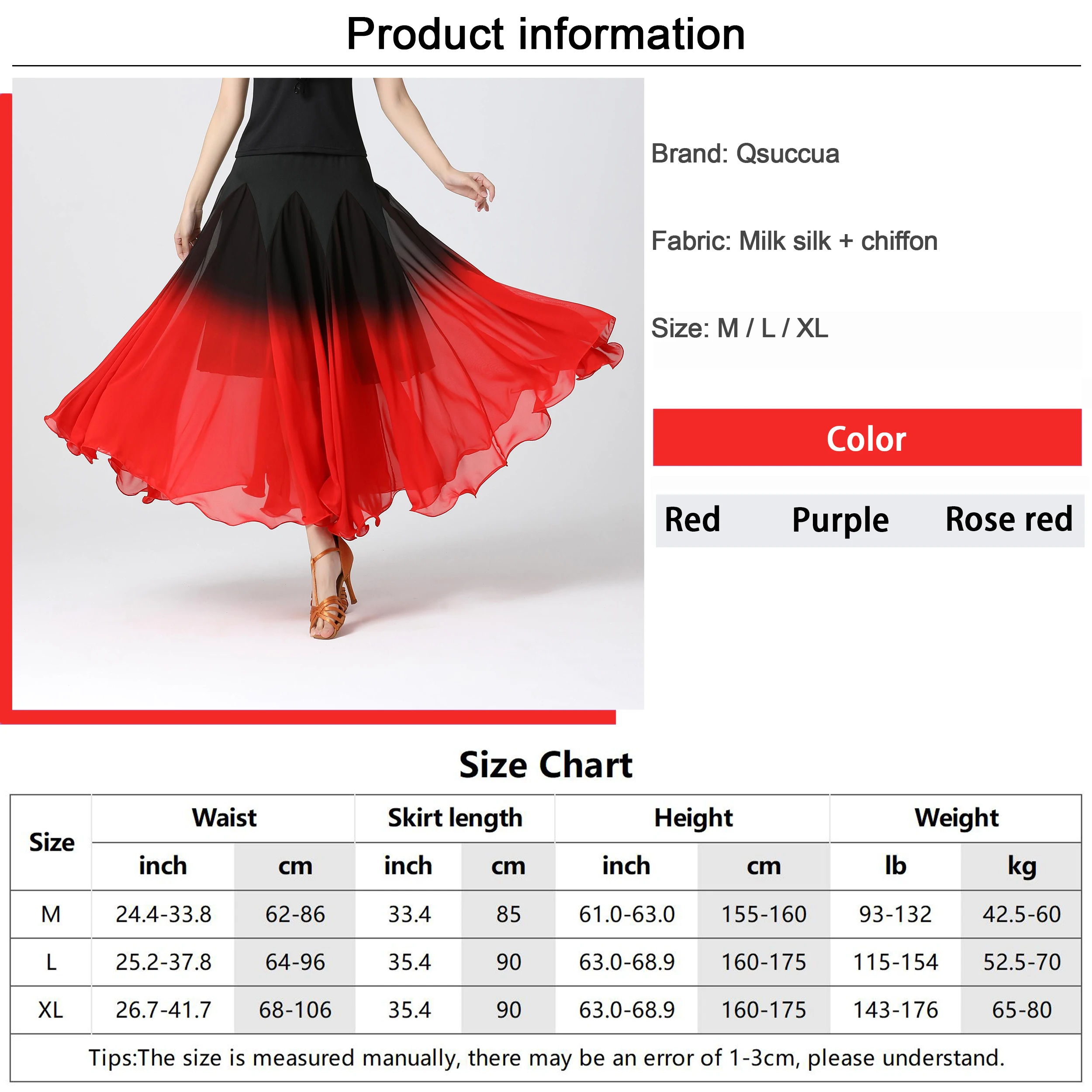 Female Ballroom Dance Swing Skirt Dance Performance Skirt Gradient Color Modern Dance Long Skirt