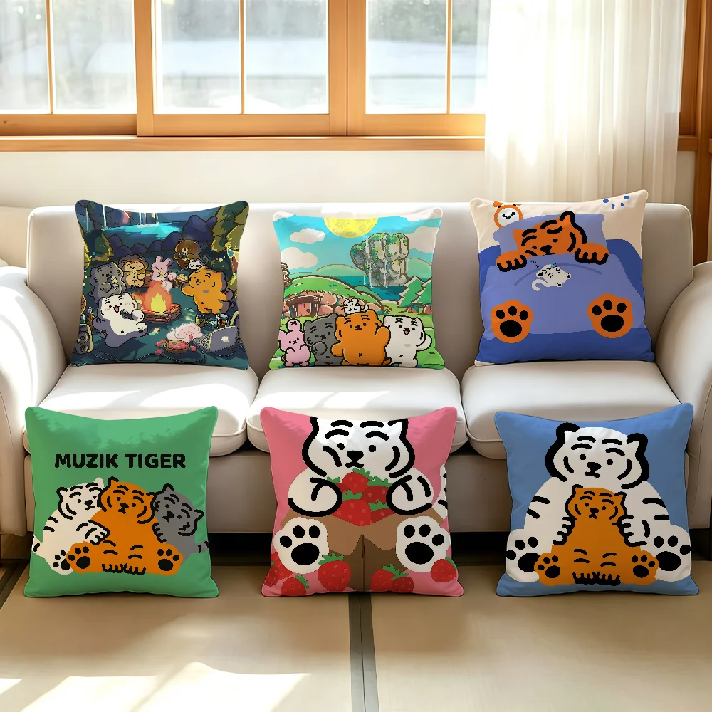 Cute M-MUZIK T-TIGER cushion cover Comfortable Decorative For Bedroom Living room Dormitory Picnic and Holiday Decoration