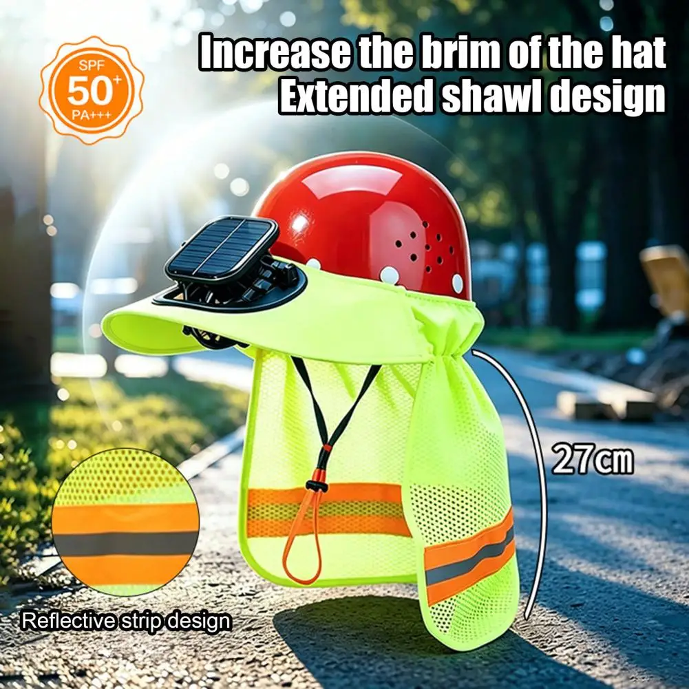 Solar Fan Hard Hat Sun Hard Hat with Neck Shield Full Brim Construction Helmet Solar Fan Visor Reflective High Visibility Sun