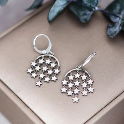 QIAMNI Star Pendant Hoop Earrings Fashion Party Wedding Piercing Jewelry Stainless Steel Dangle Drop Earrings for Women Girls