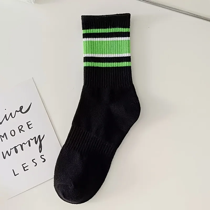 

5 Pairs Soft Colorful Striped Socks, Unisex Mid-Crew Sports Ankle Socks - Ideal Gift for Men & Women