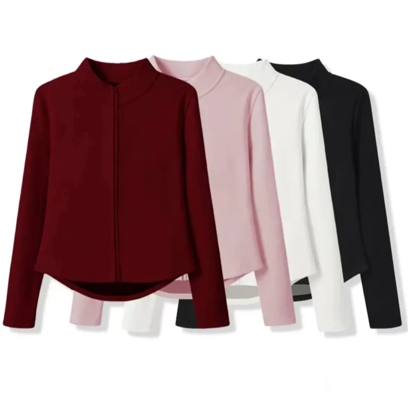 1pcs Womens Yoga Warm Jackets Girls Stand Collar Long Sleeves Zippered Sport Run Coat Autumn Winter Fashion Thicken Slim Fit Top