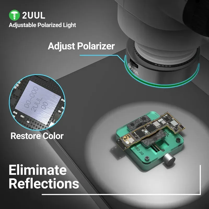 Microscopio polarizado 2UUL MS97, lámpara LED, anillo de luz antirreflejo ajustable, resistente al polvo y a la humo para reparación de teléfonos y PC