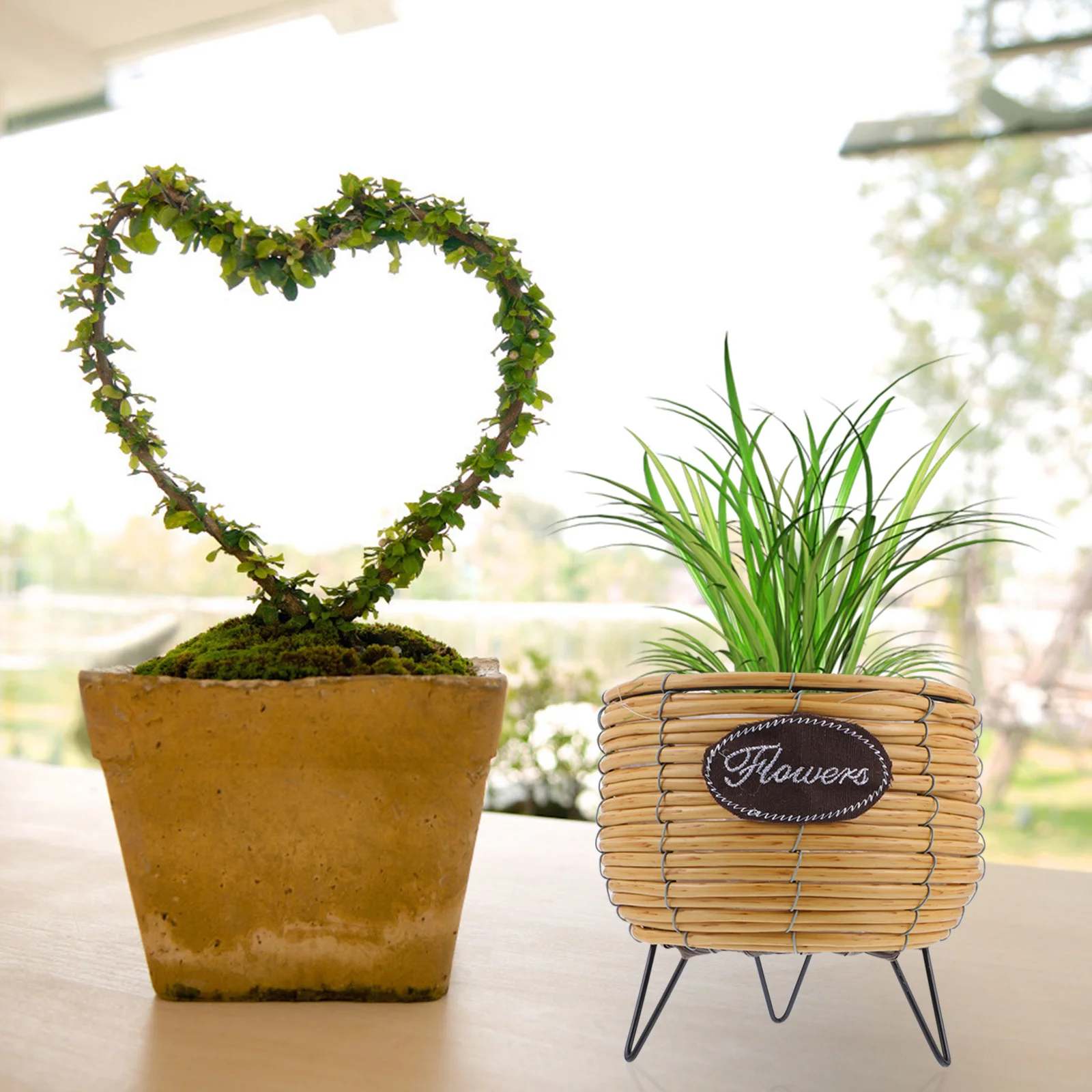 

1 pc Flower Pot Rattan Plant Holder For Succulents Cacti Herbs Balcony Desktop Storage Container Durable Ventilated Design