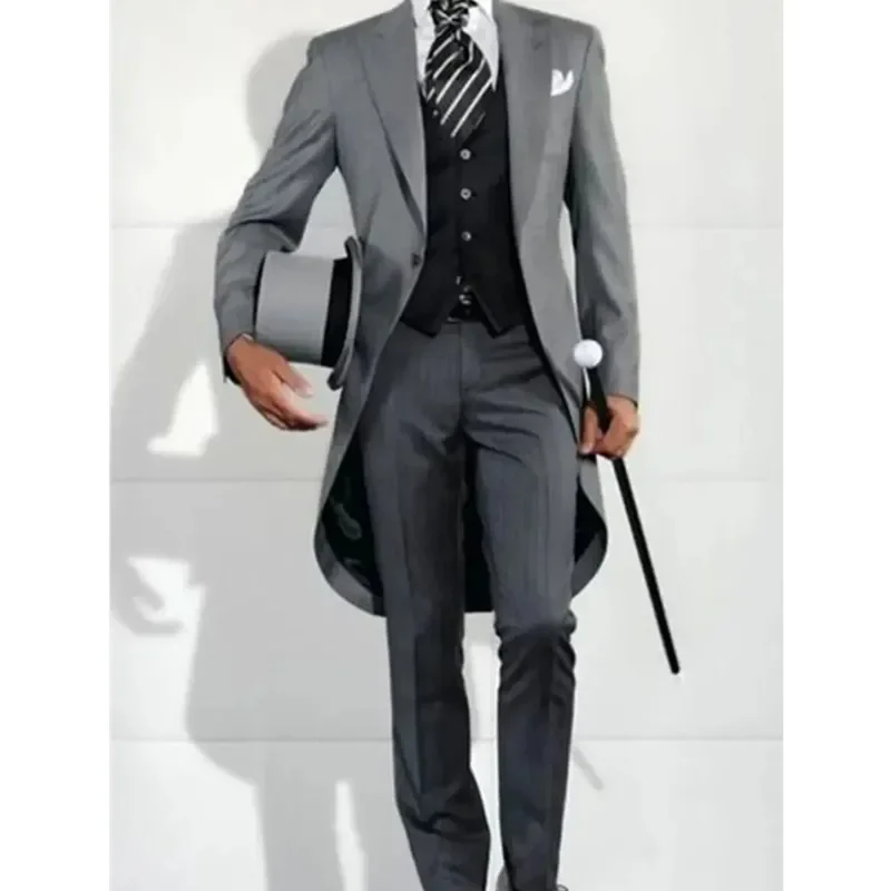 

three-piece Saab Wedding Men's long tuxedo Groom's Ball tuxedo Formal Men's suit (jacket + trousers + vest)