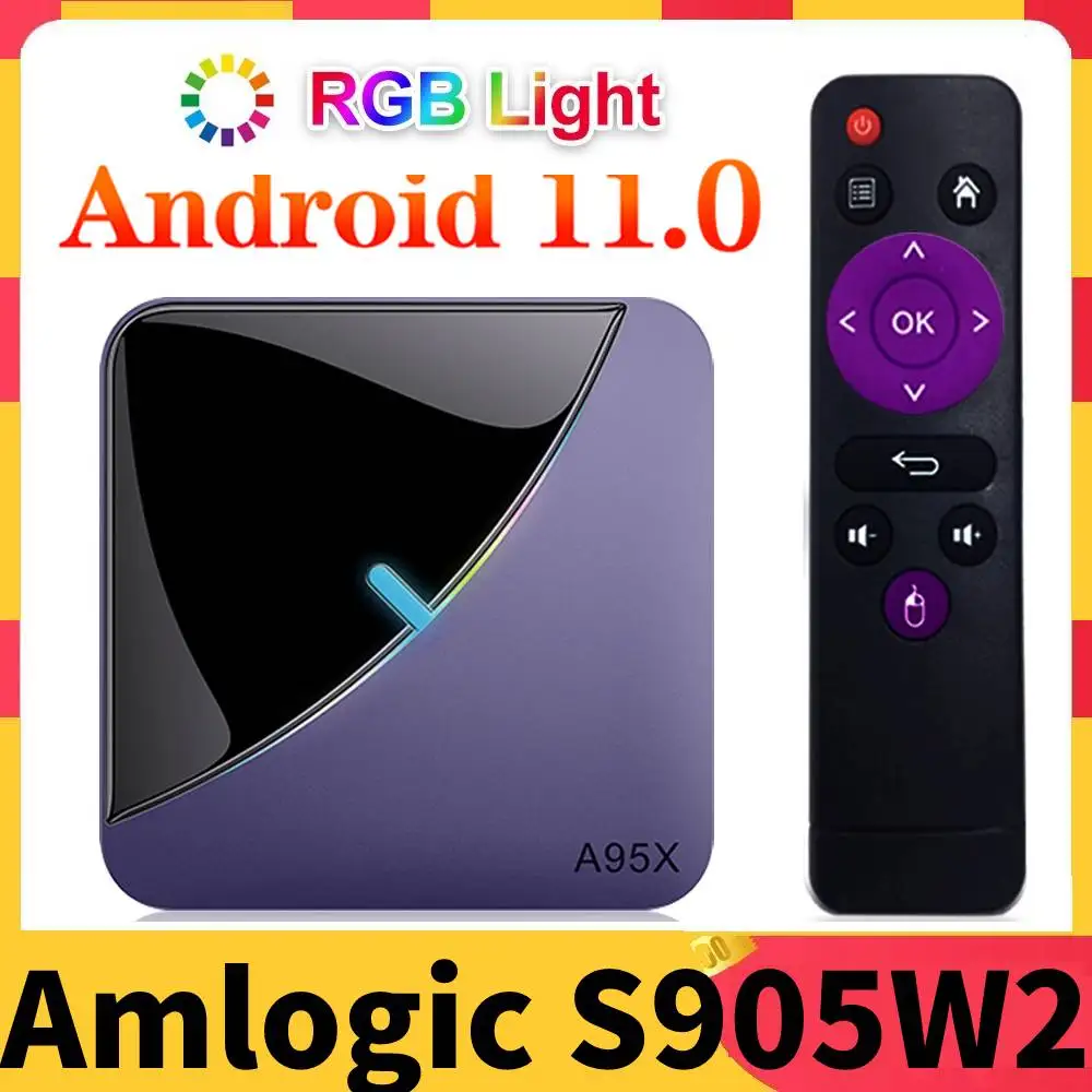 Android 11.0 TV Box Amlogic S905W2 Android 11 Smart Media Player RGB Light 4GB 64GB Dual Wifi 4K 60fps VP9 BT5.0 Youtube 2GB 16G