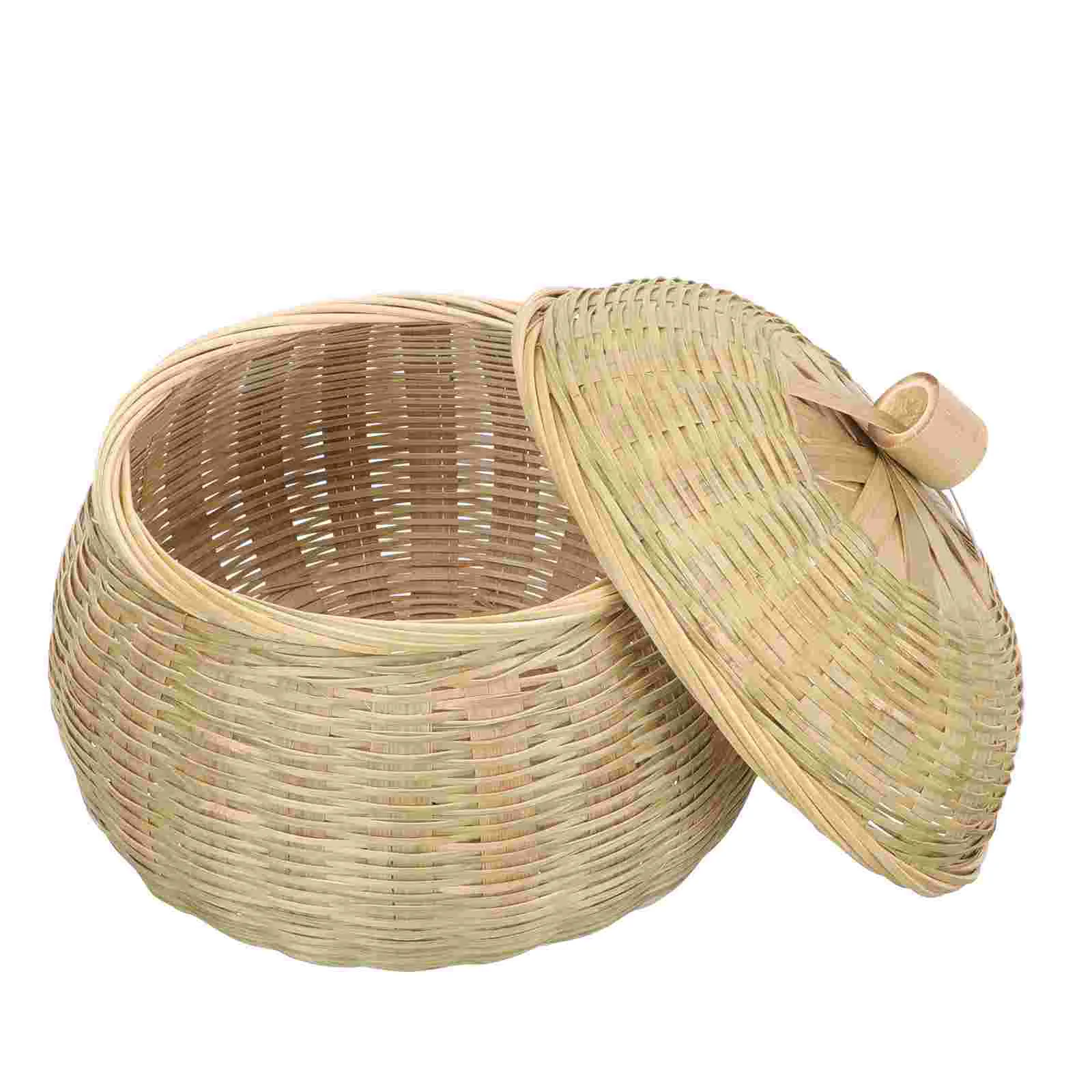 

Bamboo Storage Basket Egg Tea Leaf Handmade Large Bins Toy Woven Weaving Creative Baskets Holder with Lids