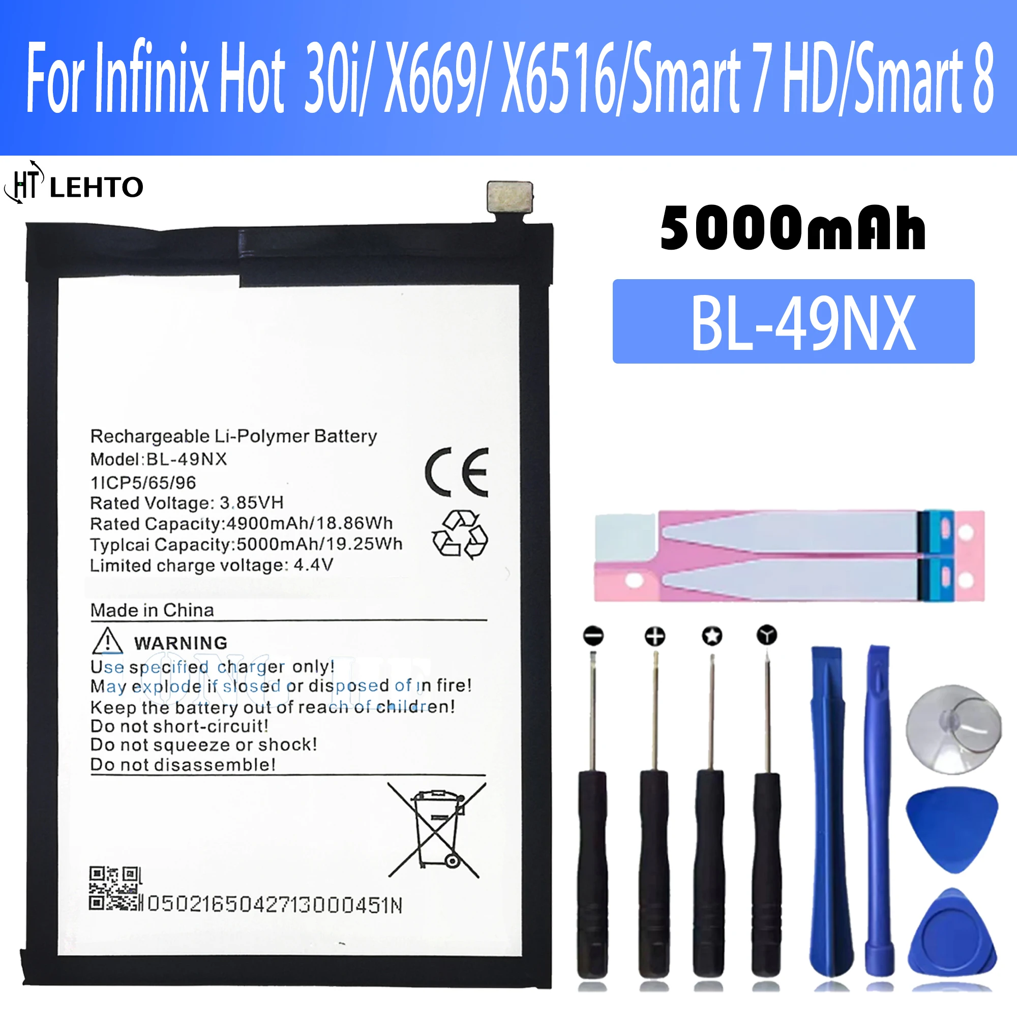 New BL-49NX Replacement Battery For lnfinix Hot 30i/ X669/ X6516/smart 7 HD/smart 8 phone Batteria + Free Tools