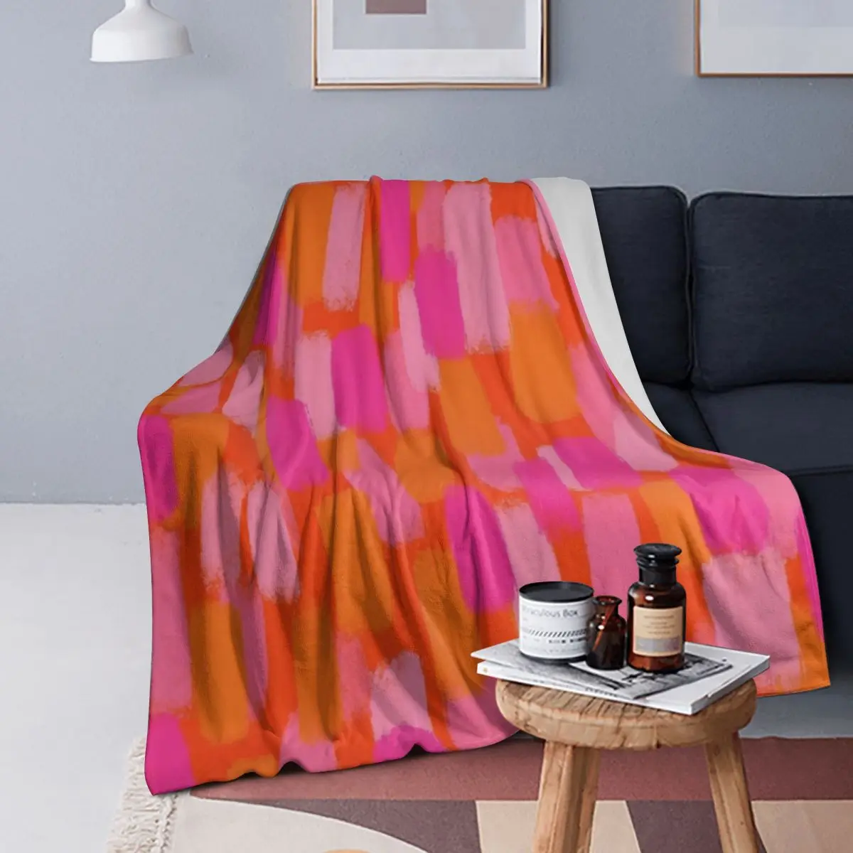 

Pink And Orange Blanket Soft Warm Flannel Throw Blanket Plush for Bed Living room Picnic Travel Home Sofa