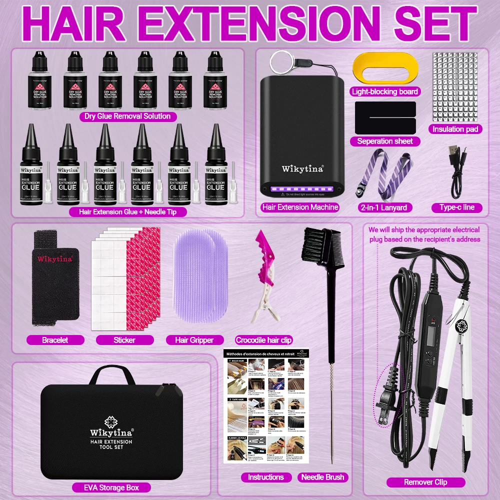 

UV Light Hair Extension Kit with UV Glue and Tools for Salon Quality Extensions Including Hair Extension Machine and Appliances