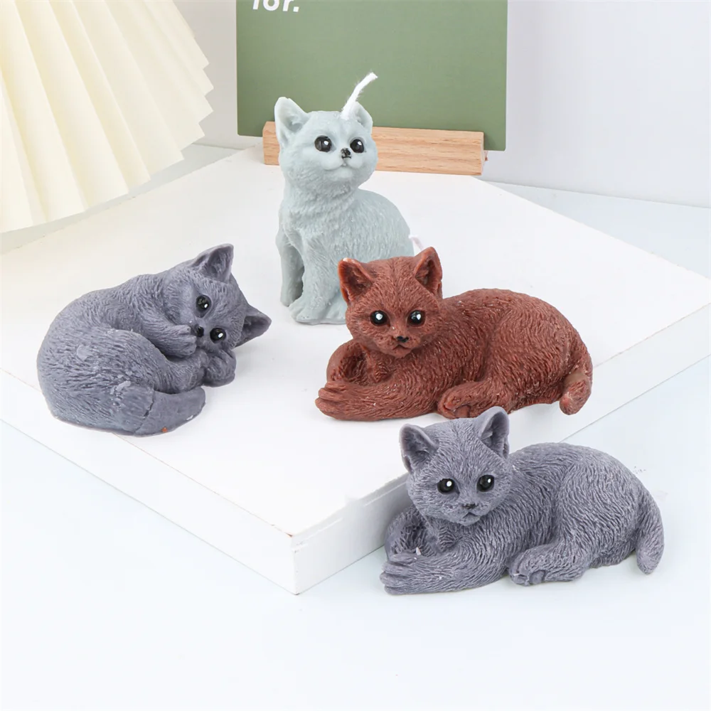 3D Cute Maine Cat Teddy Puppies Candle Mold Silicone Shih Tzu Dog Gypsum Resin Mould Plump Fox Ball Plaster Making Decor Gifts