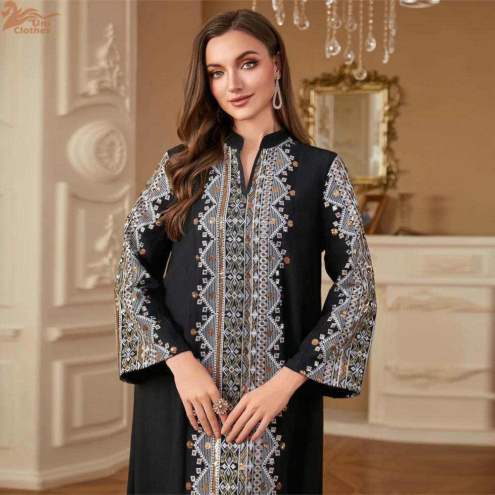Uni Dubai Abaya lusso per donne musulmane ricamo maxi abito caftano elegante patchwork abbigliamento donna 2025