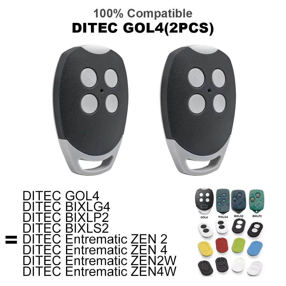 1-2PCS Remote Control For DITEC Entrematic ZEN 2 ZEN4 ZEN2W ZEN4W BIXLS2 BIXLP2 BIXLG4 433MHz Rolling Code Hand Transmitter