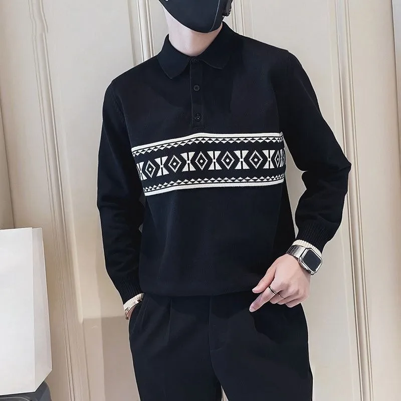 

Mens Polo Shirts Knit Tee Fashion Pullover Tight Trends 2025 High Quality Long Sleeve New Xl Aesthetic Male Sweatshirts Slim Fit