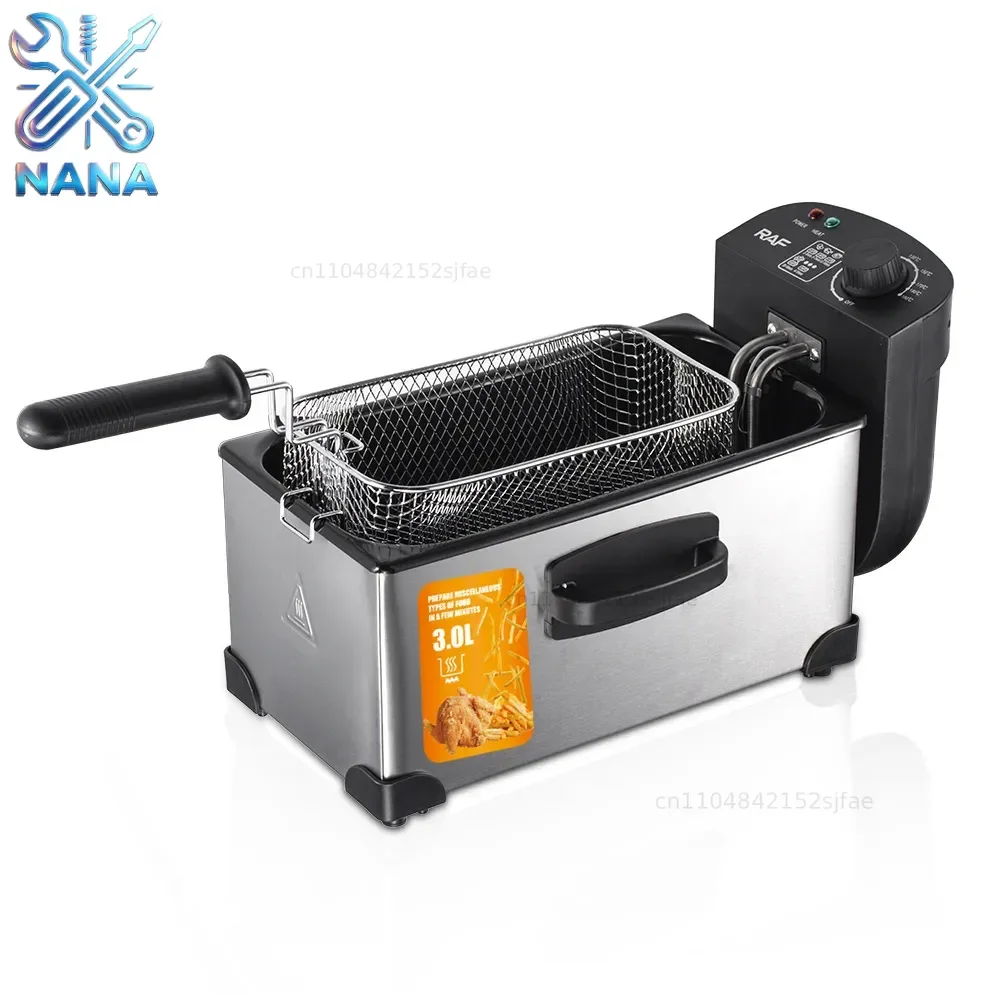 Professional Stainless Steel 3.2Qt Electric Deep Fryer for Use with Adjustable Temperature Timer Lid Windows Basket