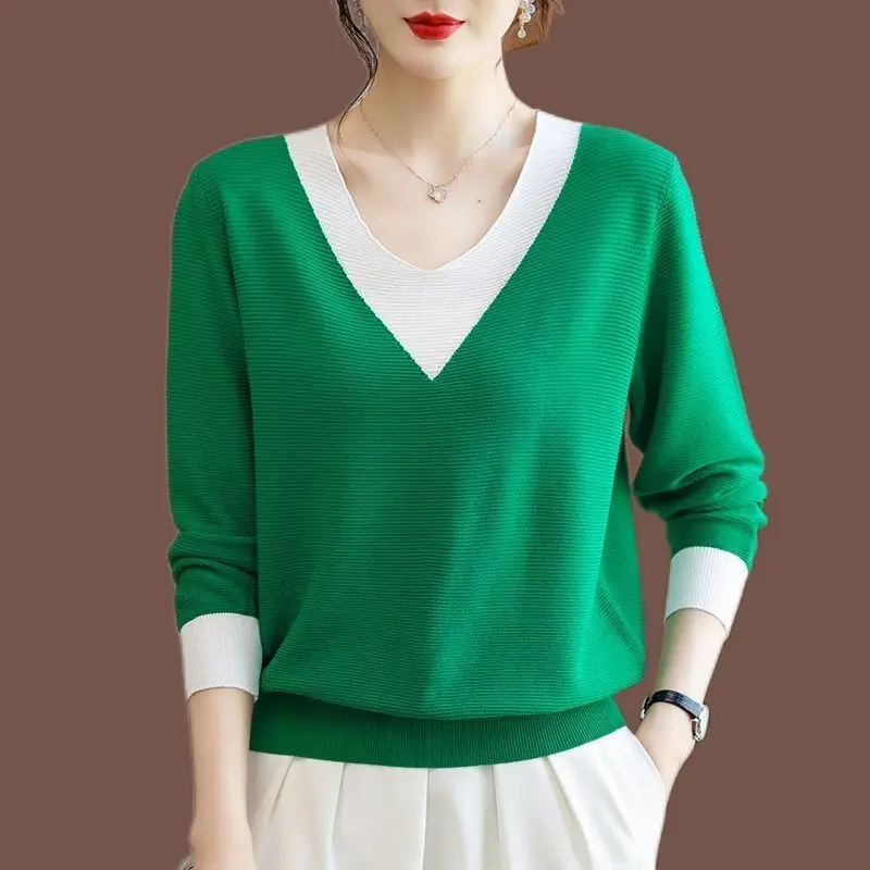 

V-neck Sweater Spring Autumn Thin Top Women Long-sleeved Loose Women's Sweater Base