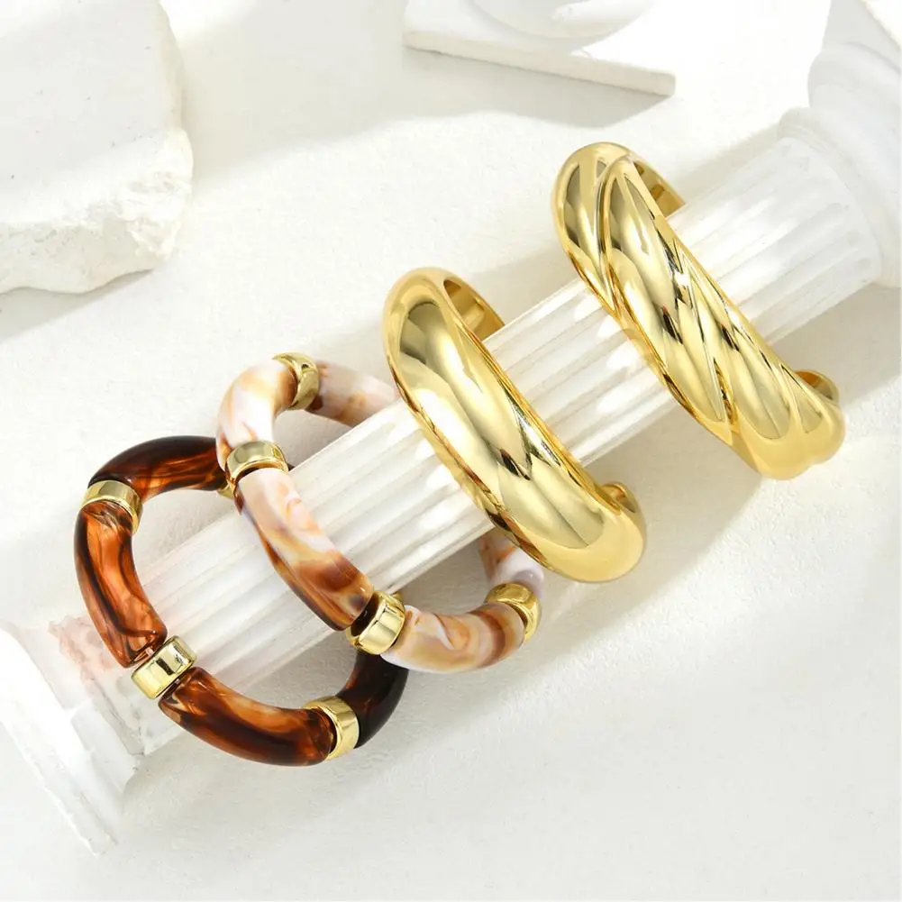 Vintage Inspired Jewelry 4pcs Adjustable Women Bracelets Set High-polishing Metal Layered Bangles Wear-resistant Stackable Wrist