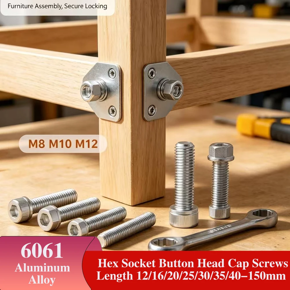 6061 Aluminum Alloy Hex Socket Button Head Cap Screws M8 M10 M12 Allen Cup Head Bolt Fasteners Length 12/16/20/25/30/35/40-150mm