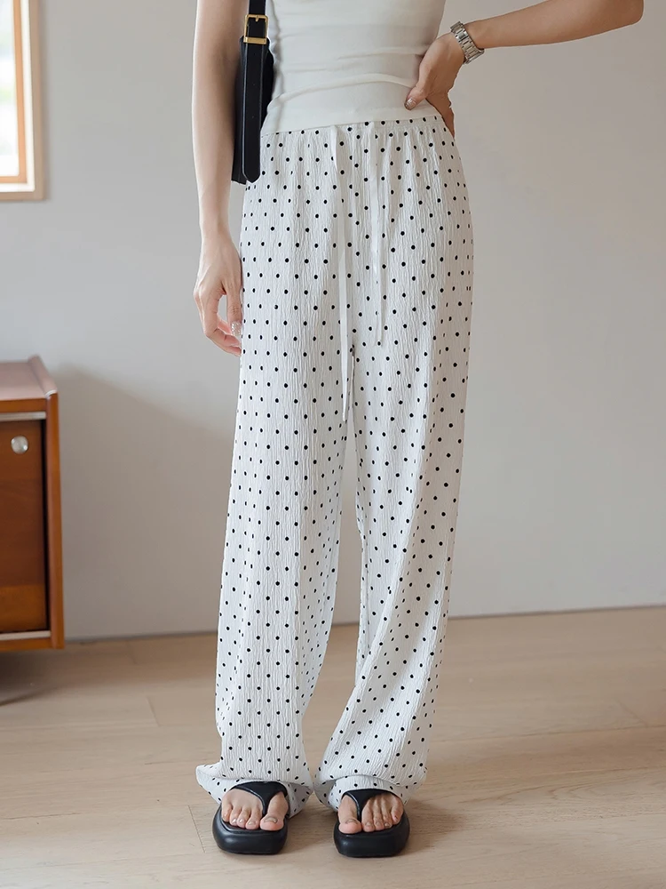 

Bla Casual Pants Women's High Waist Straight Leg Slimming Drapey Polka Dot Wide Leg Pants Summer Thin Version Commute Sle