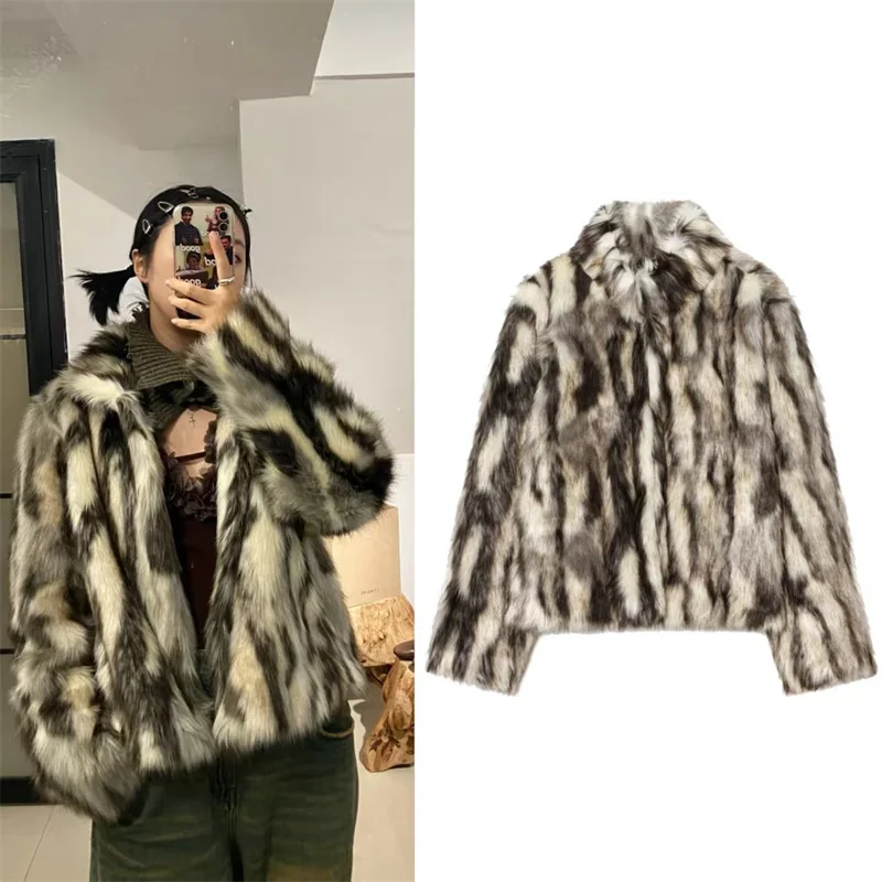 

Women's Jacket Fall/Winter 2025 New Long Sleeve Patterned Faux Fur Effect Coat Jacket Fashion is Actually Luxurious and Elegant