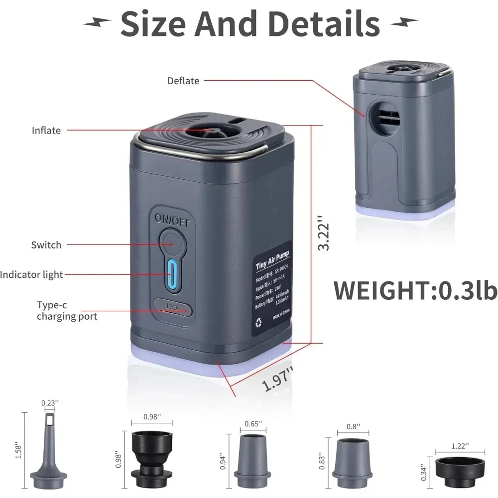 Mini Portable Air Pump with 1300mAh Battery USB Rechargeable to Inflate Deflate for Pool Floats, Air Bed, Vacuum Storage Bags view 6