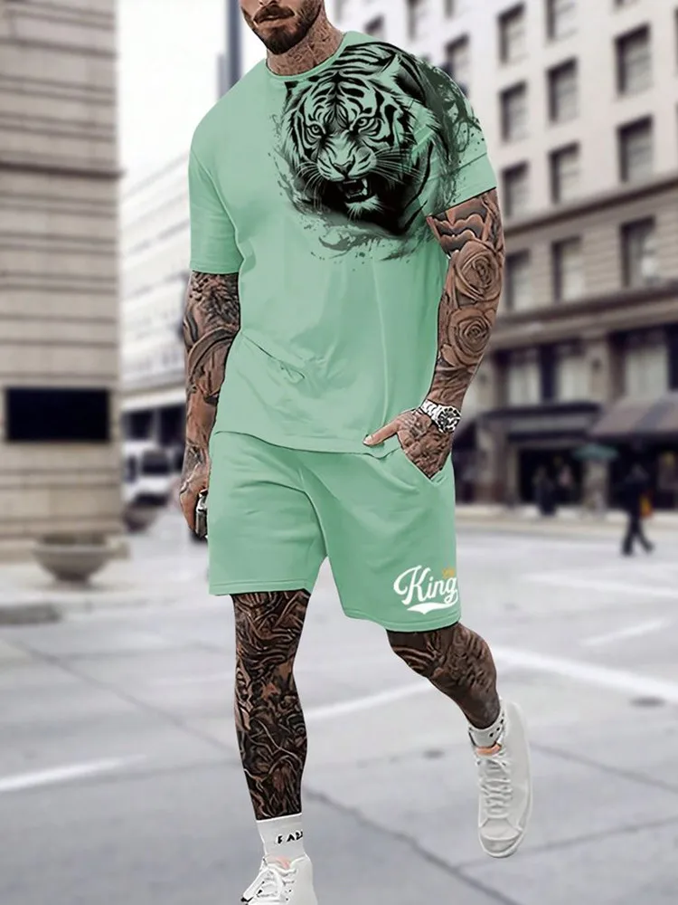 Nuova estate Casual moda uomo t-shirt pantaloncini Set arcobaleno gradiente uomo manica corta 2 pezzi Street Hipster vestiti