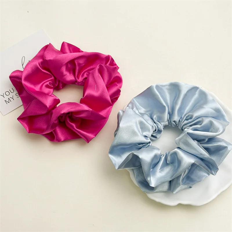 Fashion Women Girls Silk Satin Hair Scrunchies Solid Color Stretch Elastic Hair Tie Simple Elegant Rubber Band Ponytail Holder